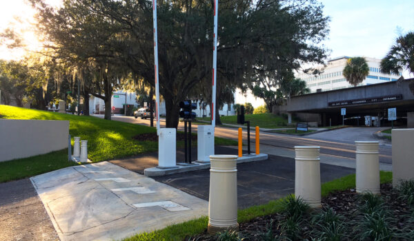 Bollards Outside Of Parking Garage