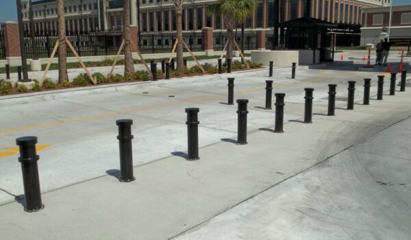 Bollards Separating Road And Walking Path