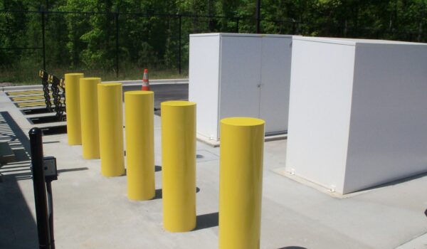 Bollards Installed Next To Wedge Barriers