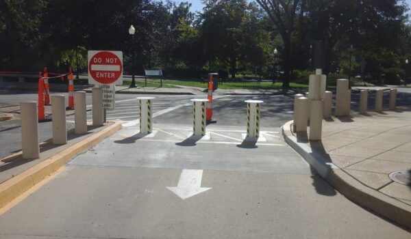 Retractable Bollards Deployed On Road