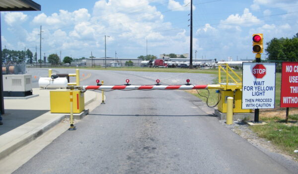 Beam Barriers Installed With Security Booth And Stop Light