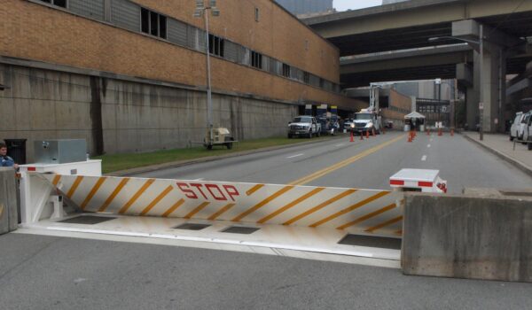 Large Portable Barrier Deployed Across 4-lane Road